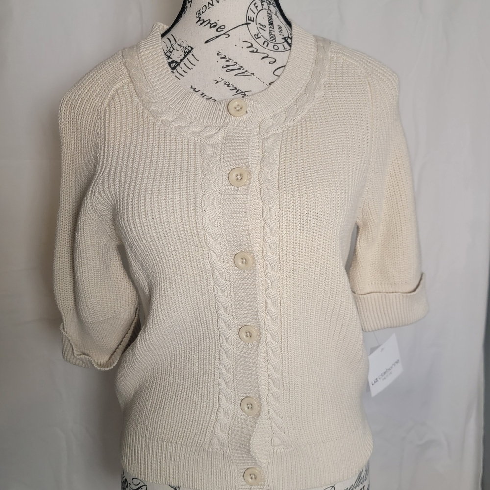 NWT Liz Claiborne Cream Cable Knit Sweater Petite Med